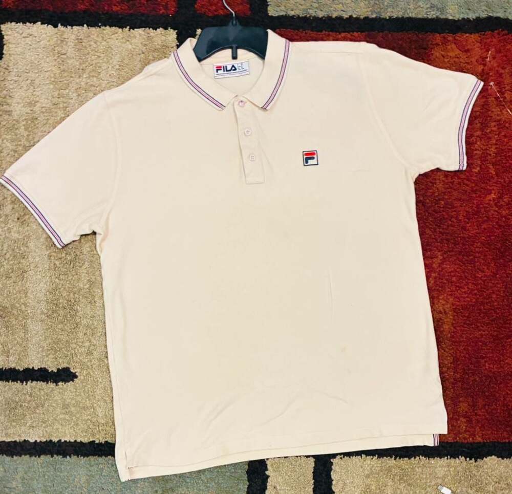 Men's Fila Cream Burgundy Navy Short Sleeve Polo Shirt NWT